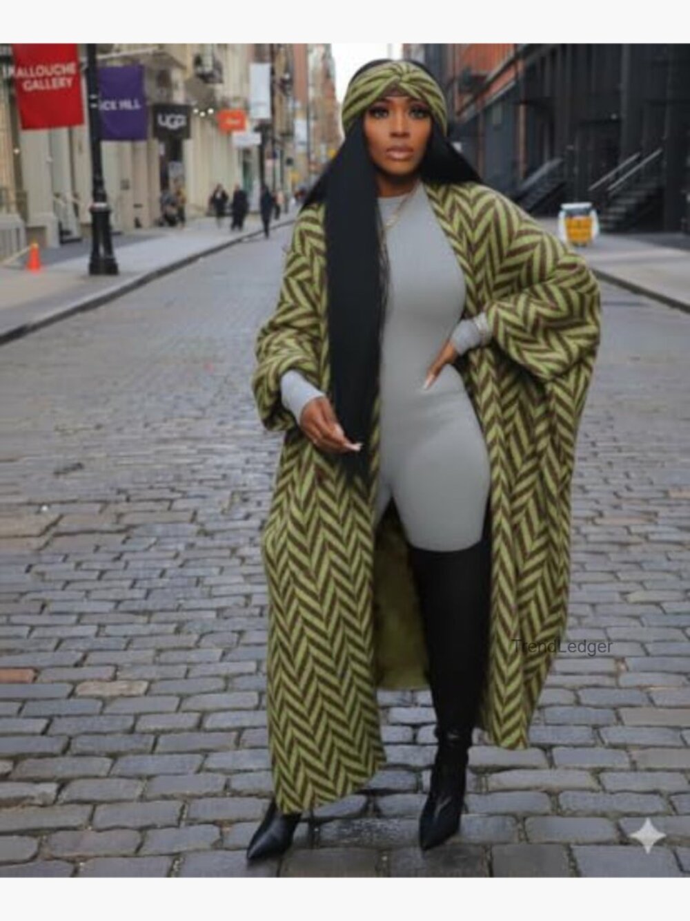 Long Cardigan Sweater with Scarf - Soft Fuzzy Batwing Sleeve Maxi Coat - Picture 2 of 7